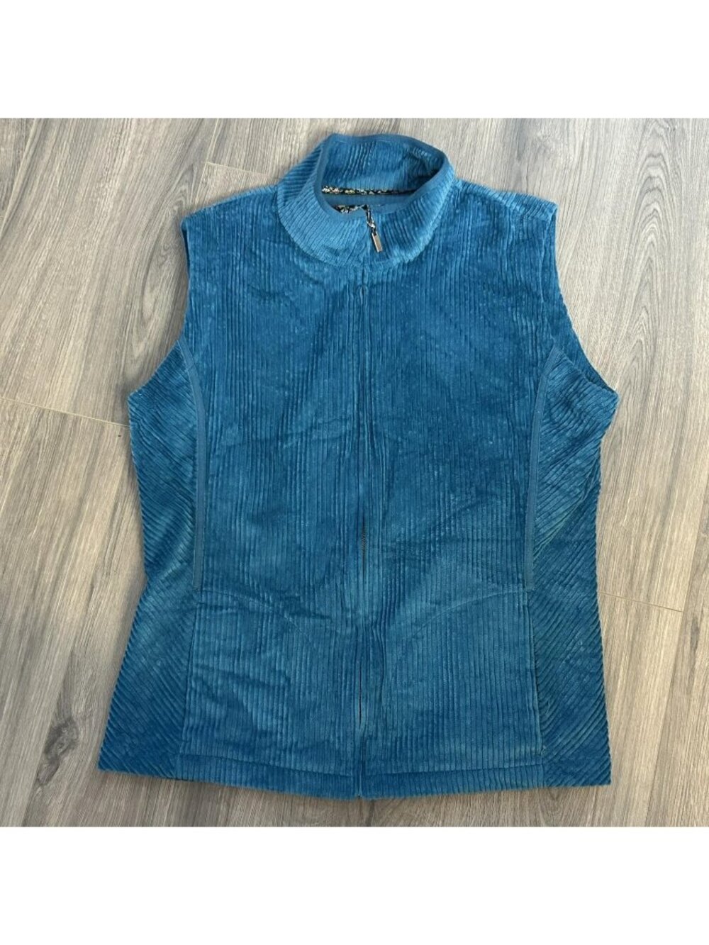 The Vermont Country Store Vest Womens L Blue Corduroy Full Zip Collared Lined